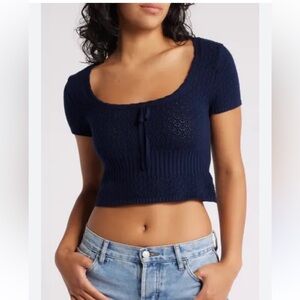 PacSun Evelyn Short‎ Sleeve Sweater Crop top navy blue medium